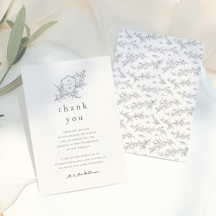 Illustrated Botanical Floral Black & Cream Wedding Thank You Card