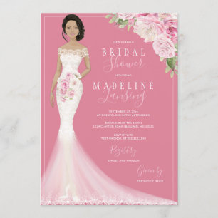 Illustrated Bride in Lace Gown Bridal Shower Invitation