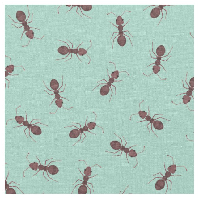Illustrated Brown Ants on Light Turquoise Fabric (Close Up)