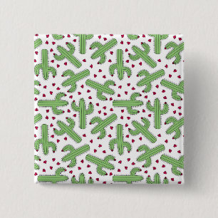 Illustrated Cactus & Pink Flowers Pattern 2 Inch Square Button