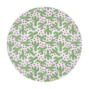 Illustrated Cactus & Pink Flowers Pattern Cutting Board