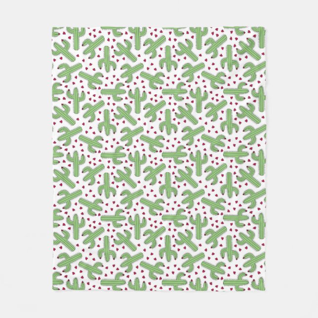Illustrated Cactus & Pink Flowers Pattern Fleece Blanket (Front)