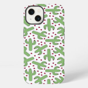 Illustrated Cactus & Pink Flowers Pattern iPhone 13 Case