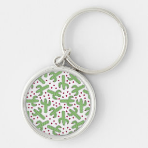 Illustrated Cactus & Pink Flowers Pattern Keychain