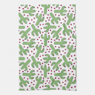 Illustrated Cactus & Pink Flowers Pattern Kitchen Towel