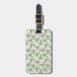 Illustrated Cactus & Pink Flowers Pattern Luggage Tag