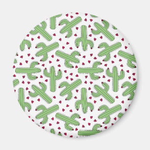 Illustrated Cactus & Pink Flowers Pattern Magnet