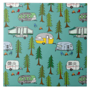 Illustrated Campers Background Tile