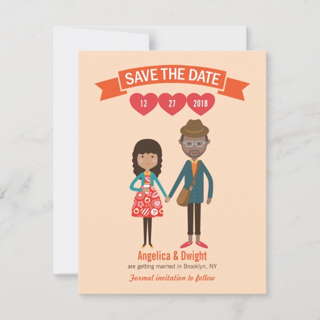 Illustrated Cartoon Couple Portrait Wedding Invitation (Front)