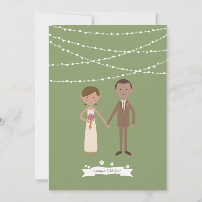 Illustrated Cartoon Couple Portrait Wedding Invitation (Back)