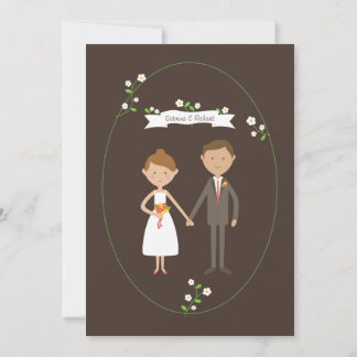 Illustrated Cartoon Couple Portrait Wedding Invitation