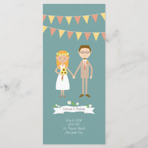 Illustrated Cartoon Couple Portrait Wedding Program