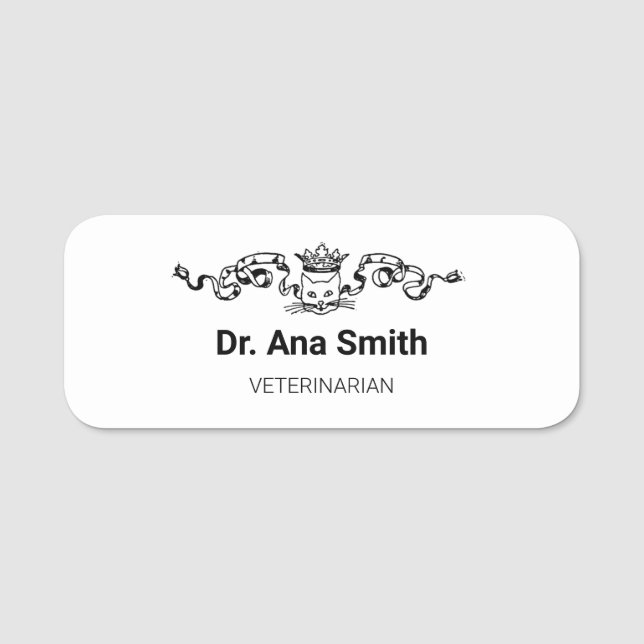 Illustrated cat veterinary profession business name tag (Front)