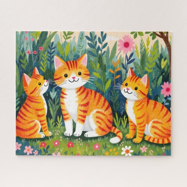Illustrated Cats in Bloom Jigsaw Puzzle (Horizontal)