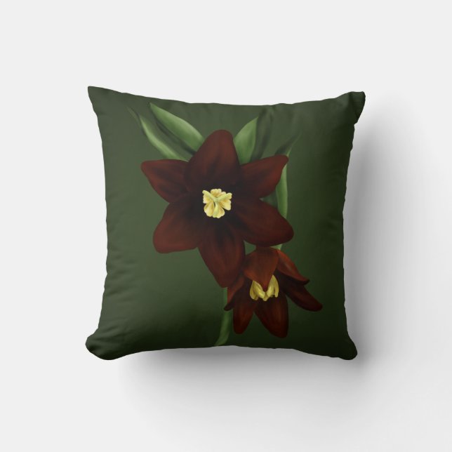 Illustrated Chocolate Lily Flowers Throw Pillow (Front)