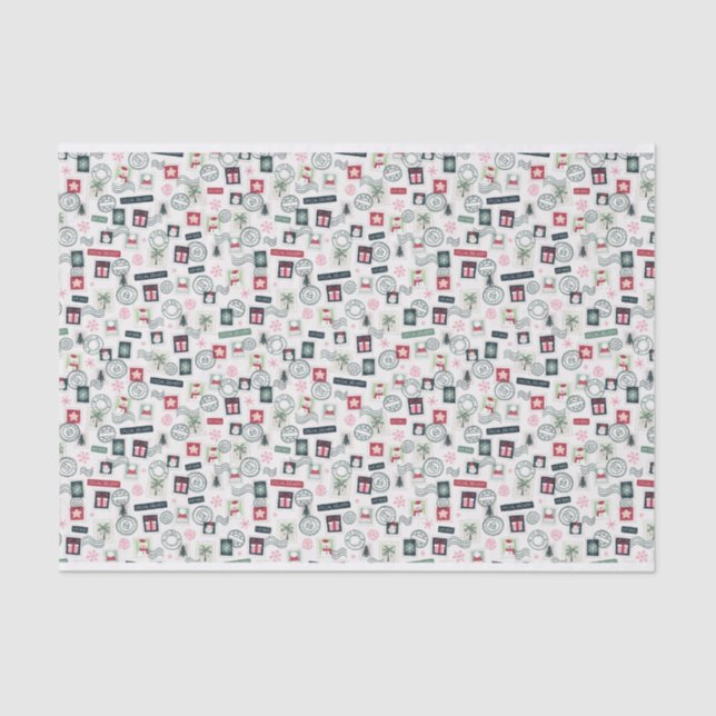 Illustrated Christmas Mail Stamps Tissue Paper (Front)