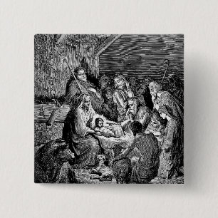 Illustrated Christmas Nativity Scene 2 Inch Square Button