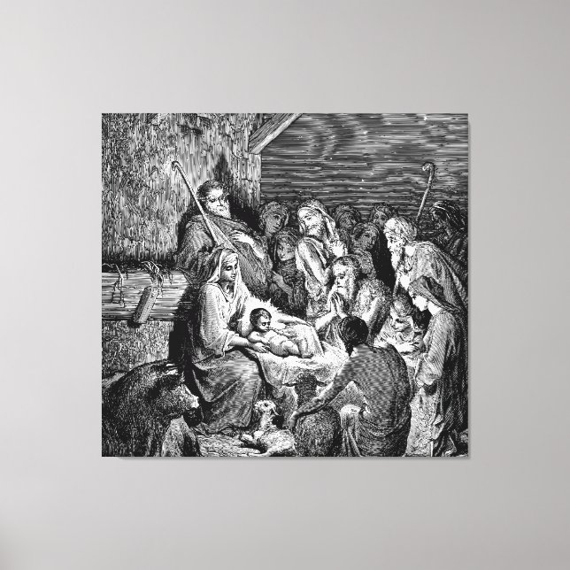 Illustrated Christmas Nativity Scene Canvas Print (Front)