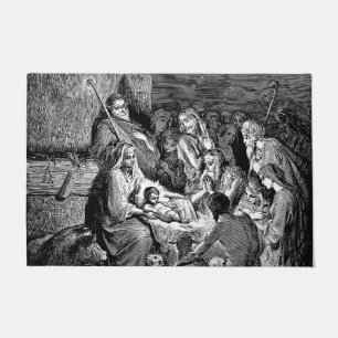 Illustrated Christmas Nativity Scene Doormat