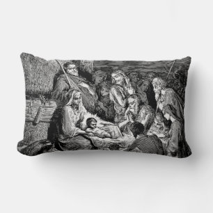 Illustrated Christmas Nativity Scene Lumbar Pillow