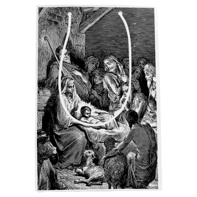 Illustrated Christmas Nativity Scene Medium Gift Bag (Front)