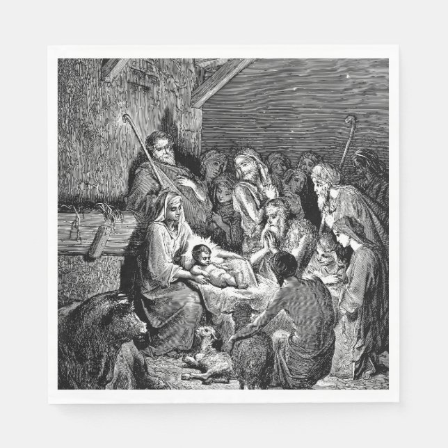 Illustrated Christmas Nativity Scene Napkin (Front)