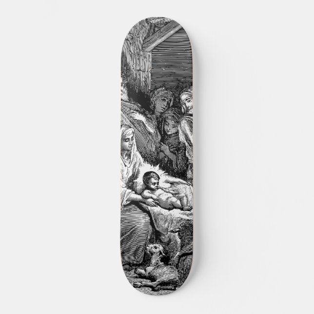 Illustrated Christmas Nativity Scene Skateboard (Front)