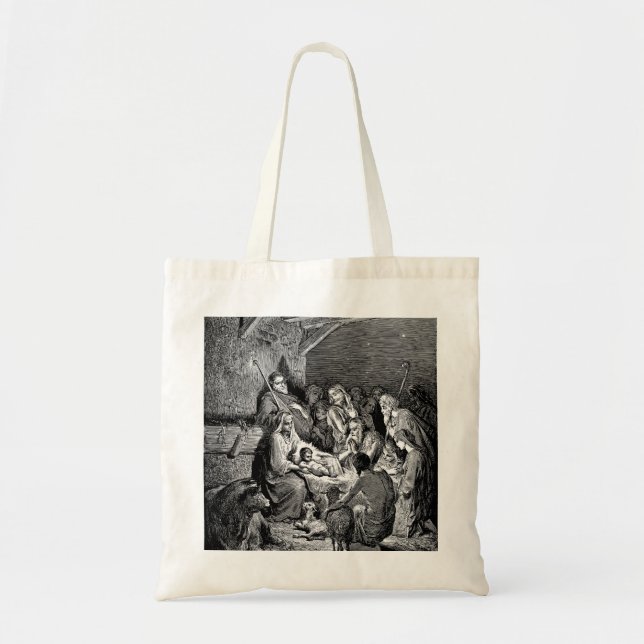 Illustrated Christmas Nativity Scene Tote Bag (Front)