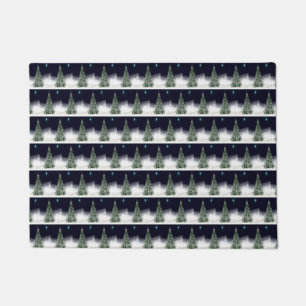Illustrated Christmas Tree Pattern Holiday Design Doormat