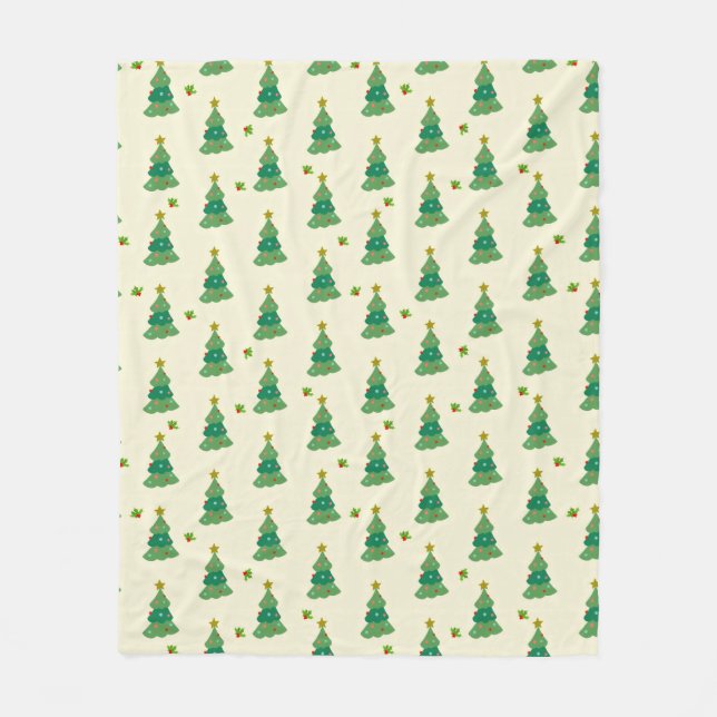 Illustrated Christmas Trees Fleece Blanket (Front)