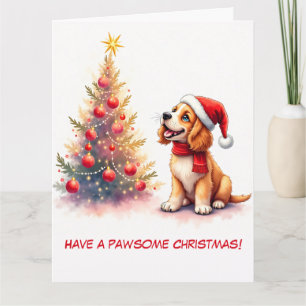 Illustrated Cocker Spaniel and Christmas Tree Card