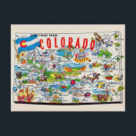 Illustrated Colorado Map Postcard<br><div class="desc">Bright colorful vintage illustrated postcard map of the State of Colorado repurposed on a new postcard.</div>