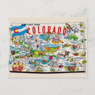 Illustrated Colorado Map Postcard