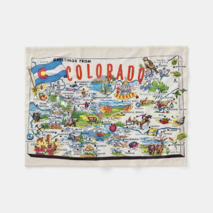Illustrated Colorado Map Small  Fleece Blanket