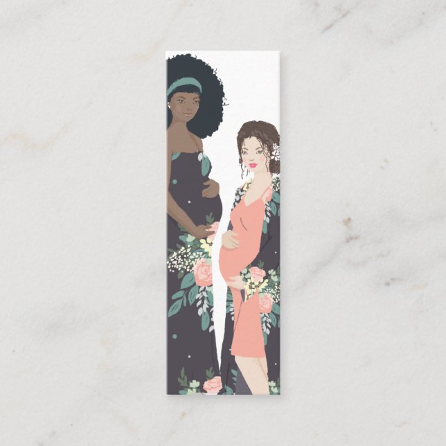 Illustrated colourful + floral midwife mini business card (Front)