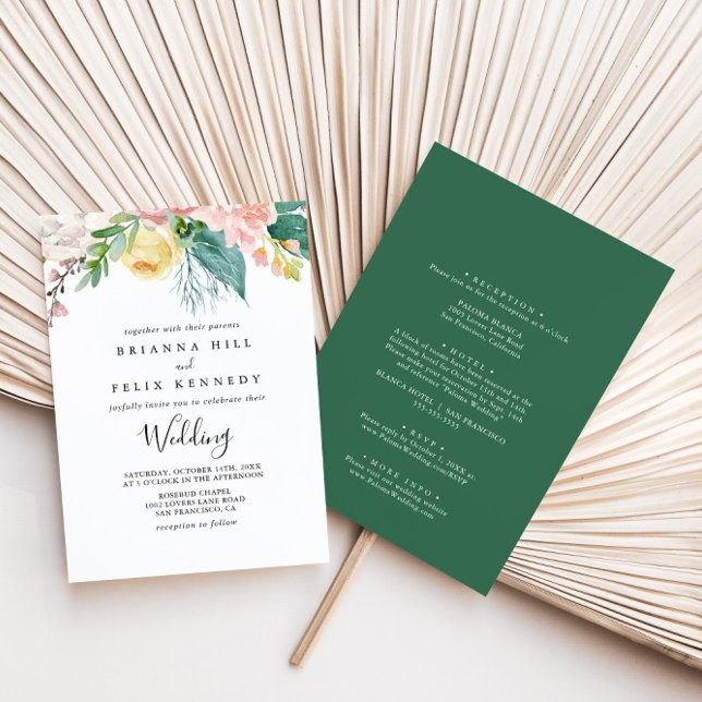 Illustrated Colourful Tropical Front & Back Weddin Invitation (Creator Uploaded)