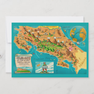 Illustrated COSTA RICA Map 5x7 Card