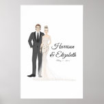 Illustrated Couple Wedding Guest Book Alternative<br><div class="desc">Unique wedding guest book alternative that doubles as a welcome sign and guest book. Features illustrated bride and groom with plenty of room for your guests to sign. Multiple options available for clothing,  hair style and color,  and skin tones.</div>