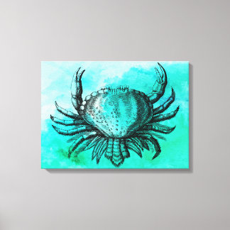 Illustrated Crab (Underwater Animal) (Beach Scene) Canvas Print