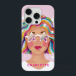 Illustrated Cute Woman Girl Rainbow Personalized iPhone 15 Pro Case<br><div class="desc">A beautiful case for your phone,  with a colourful,  hand made illustration.</div>