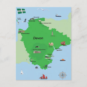 Illustrated Devon Map Postcard