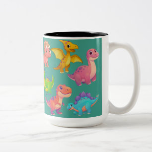 Illustrated Dinosaurs Two-Tone Coffee Mug