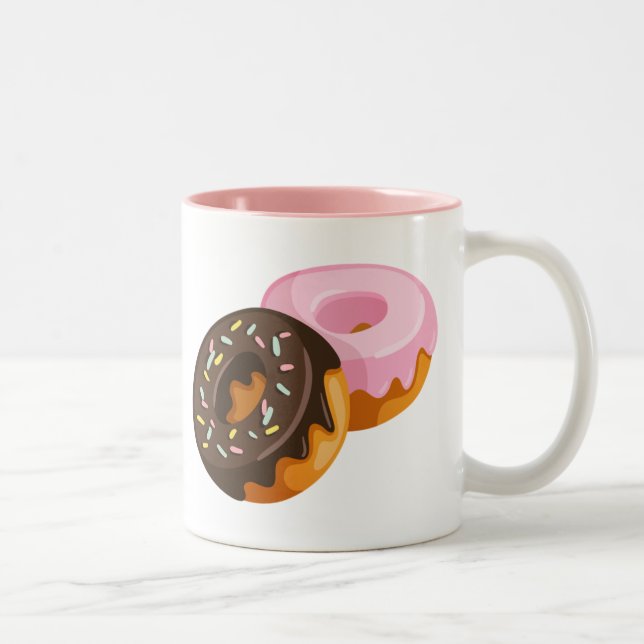 Illustrated Doughnuts Background Two-Tone Coffee Mug (Right)
