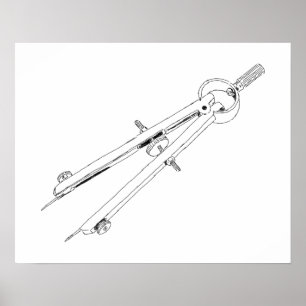 Illustrated Drafting Compass Poster