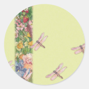 illustrated dragonflies in garden classic round sticker