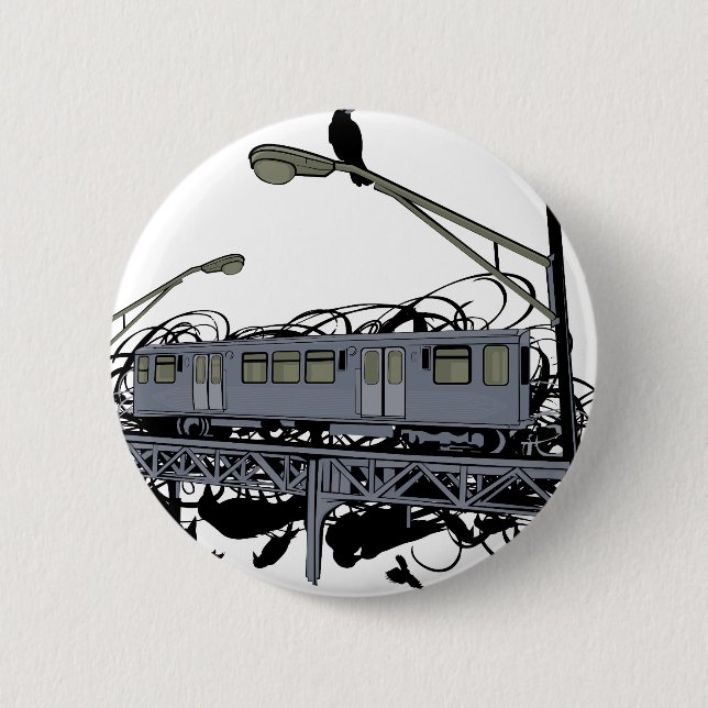 Illustrated El Train & Crows 2 Inch Round Button (Front)