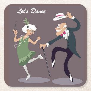 Illustrated Elder Couple Dancing Square Paper Coaster