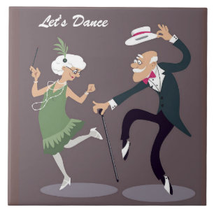 Illustrated Elder Couple Dancing Tile