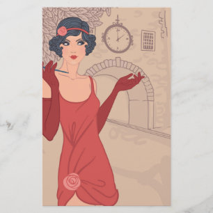 Illustrated Flapper Girl Stationery