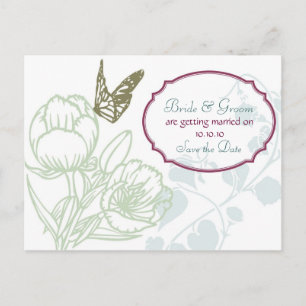 Illustrated Flora & Butterfly Spring Save the Date Announcement Postcard